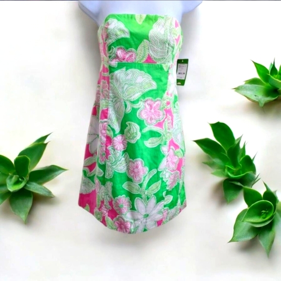Lilly Pulitzer Strapless Floral Dress – Bow Back, Corset Boning – Size 2 – NWT - Picture 4 of 14